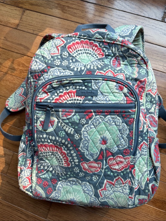 Vera Bradley Handbags - Vera Bradley Quilted Floral Backpack in Slate with Mint and Red Floweted Accents